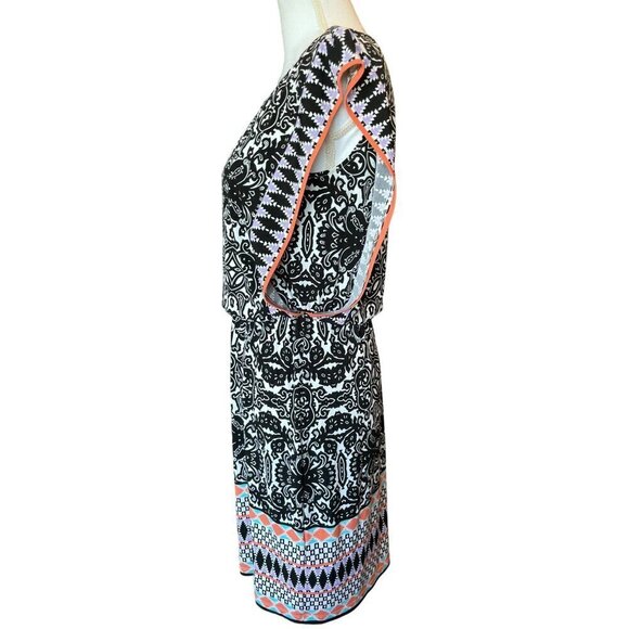 London Style Collection Women's Dress Size 4 Black White Pattern Coral Trim NEW - Picture 6 of 15